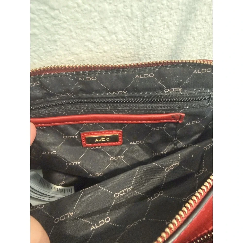 ALDO Small Red Chevron Quilted Crossbody Purse Bag Gold Accents + Tassel